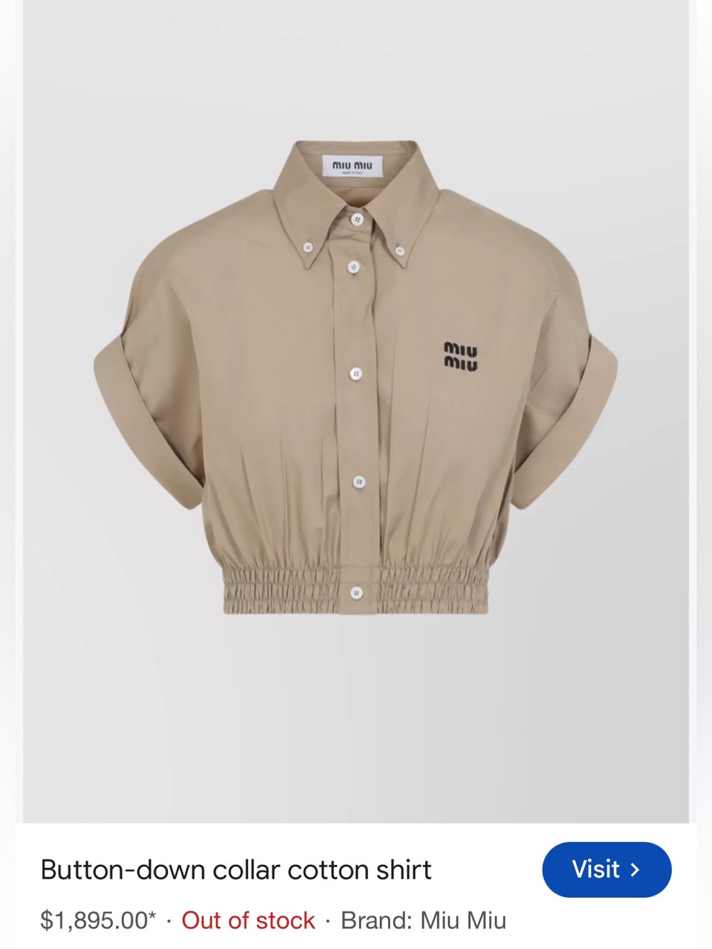 Miu Miu Beige Cropped Button-Down Shirt